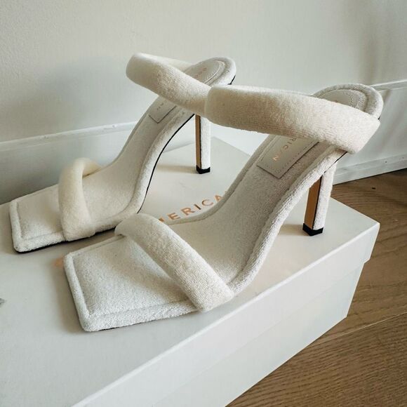 NIB Good American Terry High Heel Slide Sandals 9 White Spa Glam $179 - Picture 7 of 13